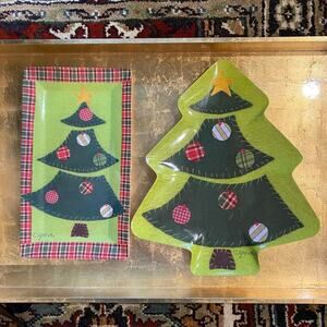 Pair of Citrus Grove Green Plastic Christmas Tree Serving Platters‎
